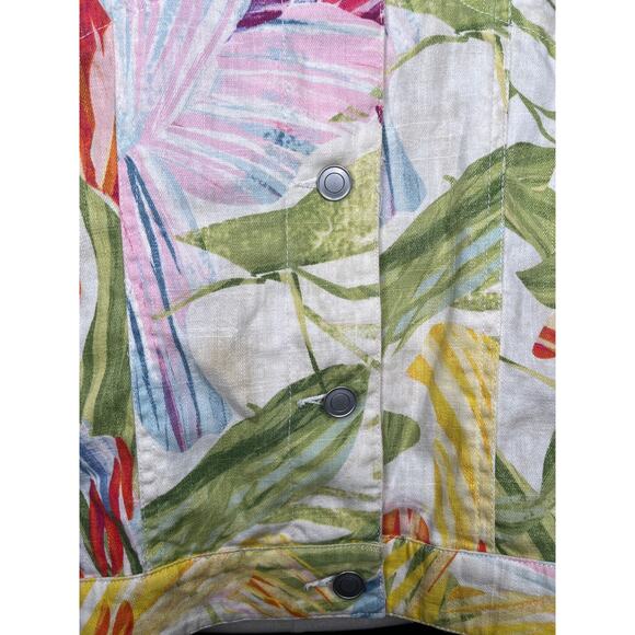 Chico's women button up jacket floral tropical Hawaii long sleeve linen blend 3 - Picture 7 of 11